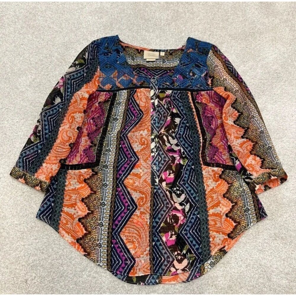 Vanessa Virginia Anthropologie Blouse Multicolored 3/4 Sleeve Women’s Size 4